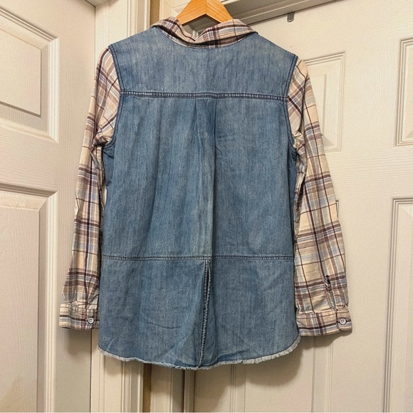 FREE PEOPLE denim and flannel buttondown - Picture 2 of 7